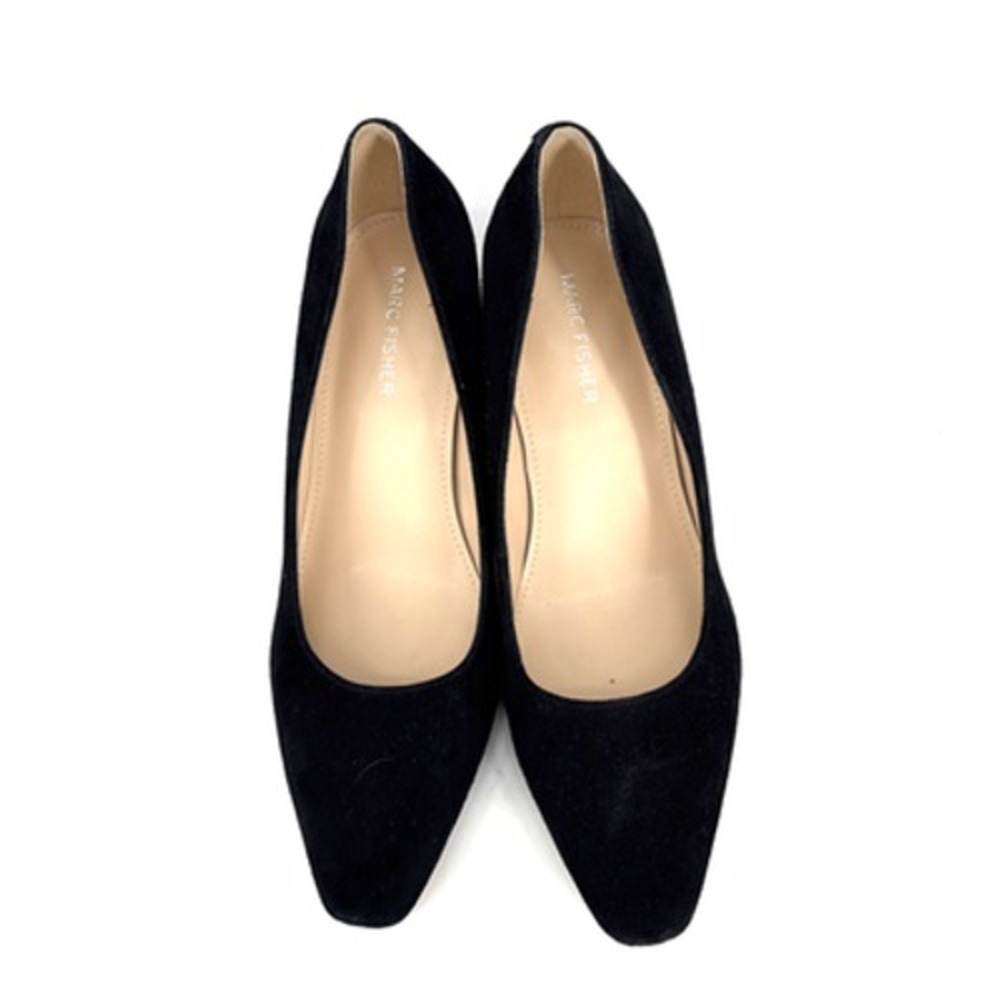 Marc Fisher Keri Suede Pumps 8W Black Slip On Almond Toe Block Heel Career